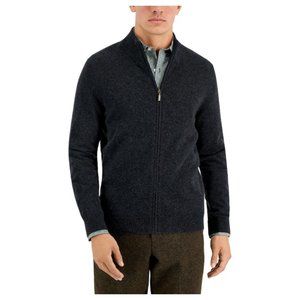 100% Cashmere Club Room Mens Full-Zip Cardigan Sweater Charcoal Heather L
